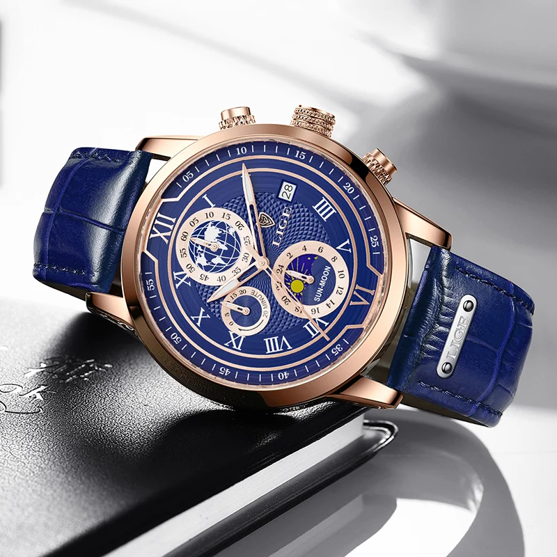 Edles Leder Chronograph Herren Armbanduhr