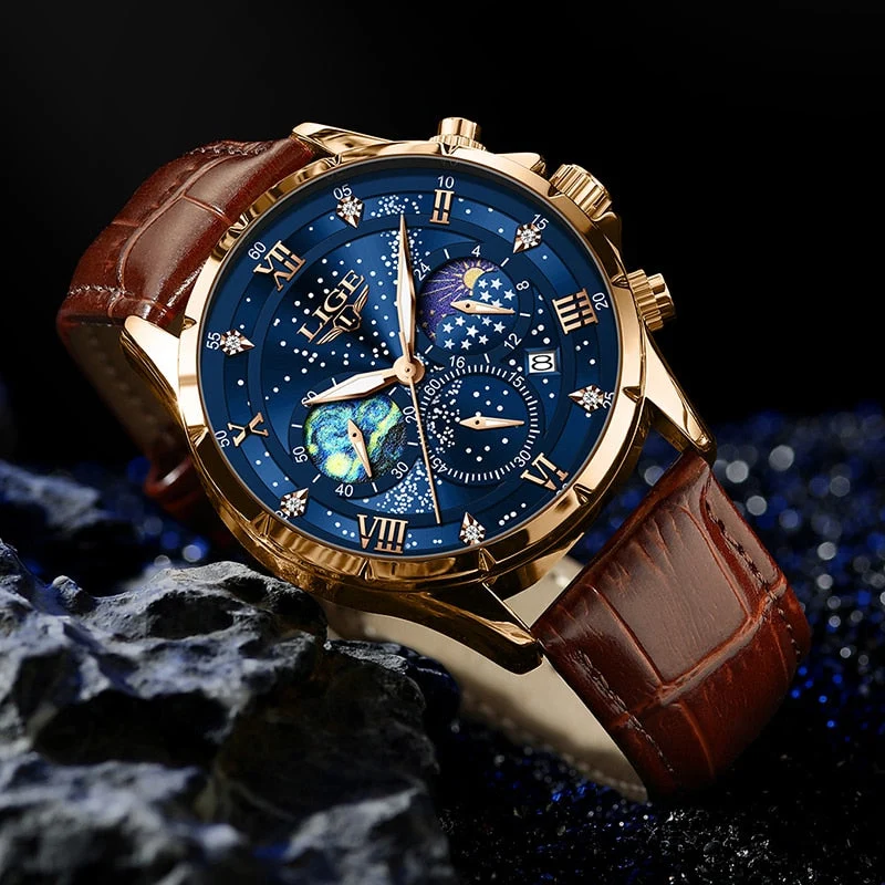 Elegante Herren Mondphasen Armbanduhr