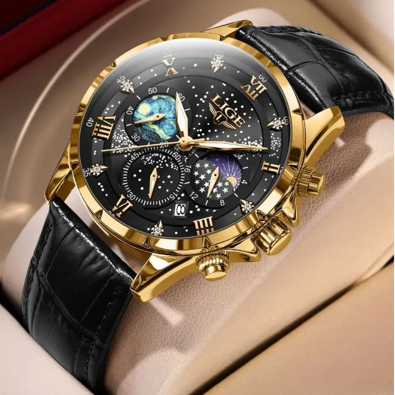 Elegante Herren Mondphasen Armbanduhr
