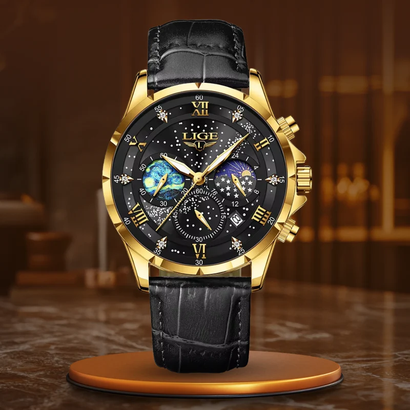Elegante Herren Mondphase Armbanduhr