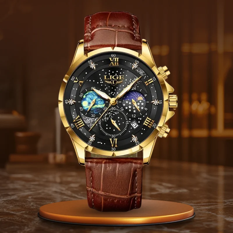 Elegante Herren Mondphase Armbanduhr