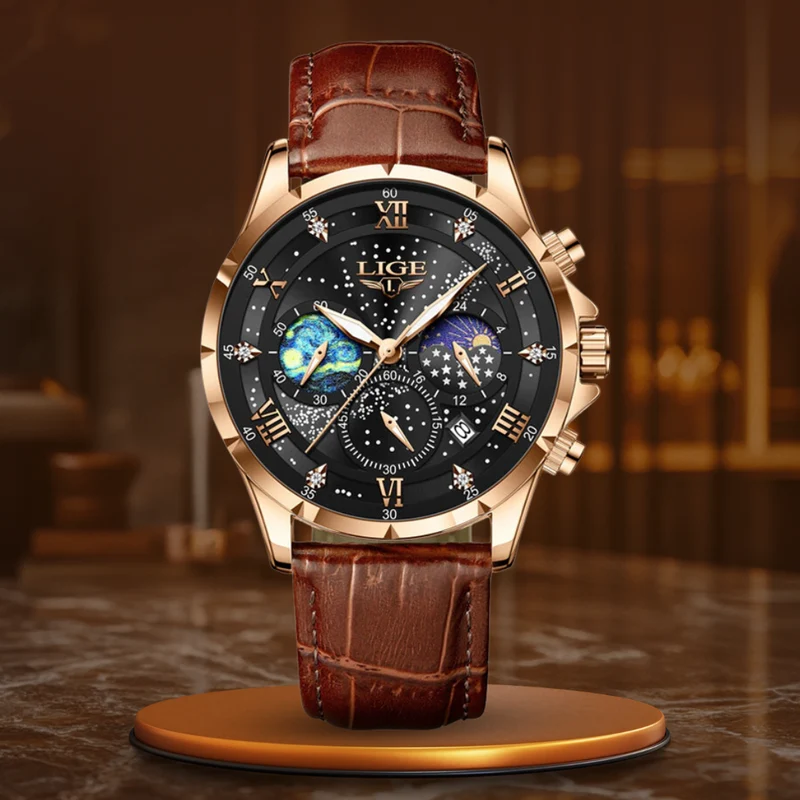 Elegante Herren Mondphase Armbanduhr