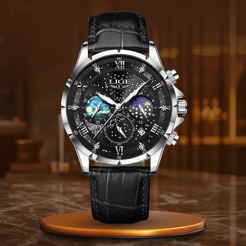 Elegante Herren Mondphase Armbanduhr