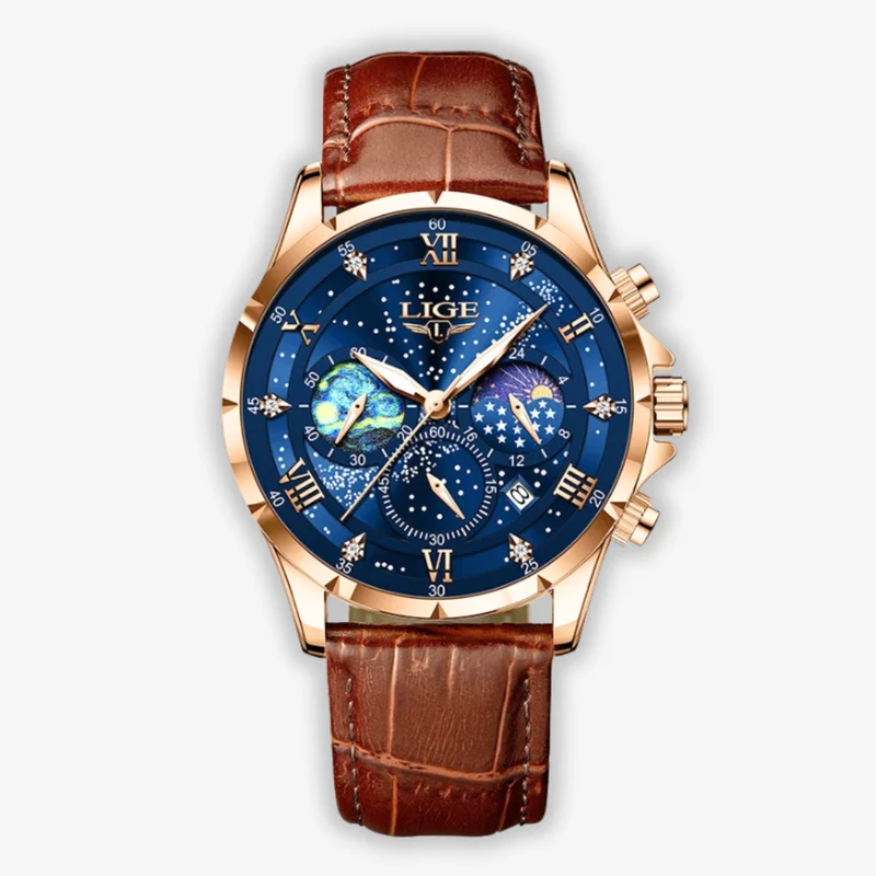 Elegante Herren Mondphase Armbanduhr