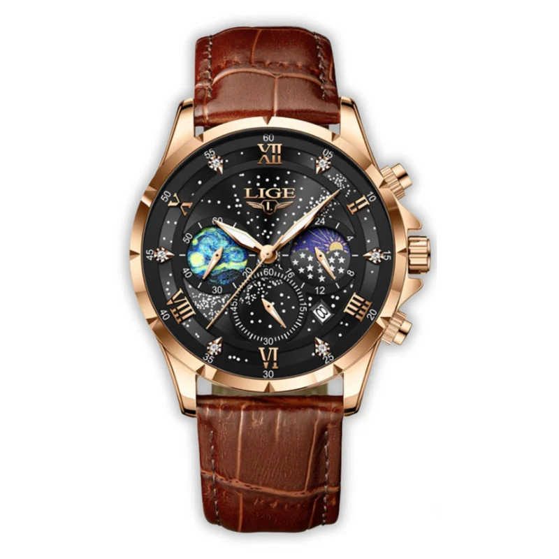 Elegante Herren Mondphase Armbanduhr