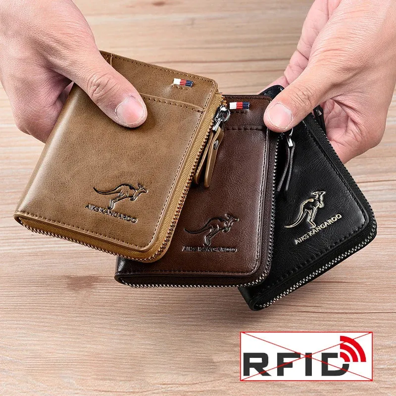 RFID-geschützte Herren Geldbörse aus Leder mit Reißverschluss