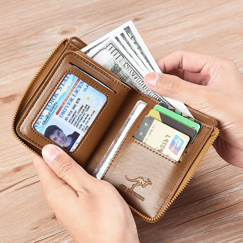 RFID-geschützte Herren Geldbörse aus Leder mit Reißverschluss