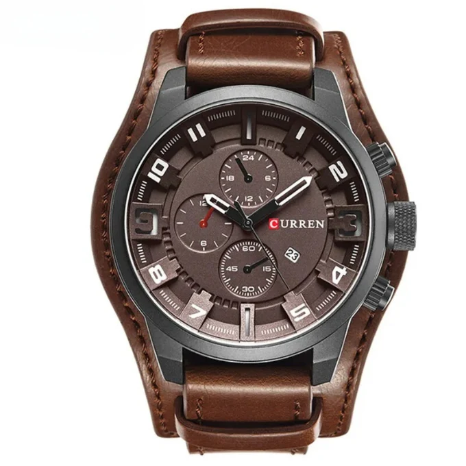 Elegante Herren Chronograph Armbanduhr Leder
