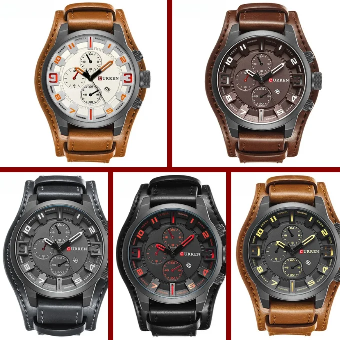 Elegante Herren Chronograph Armbanduhr Leder
