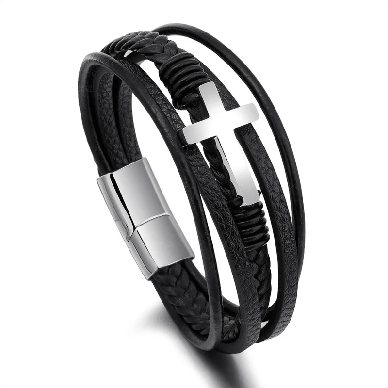 Stilvolles Herren Kreuz-Armband aus Edelstahl