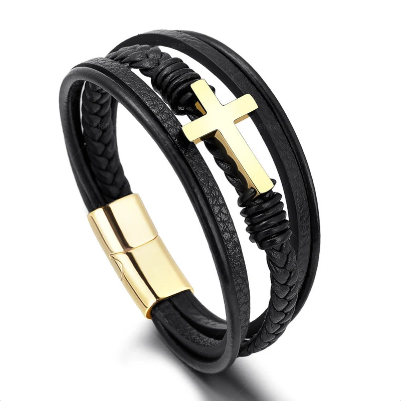 Stilvolles Herren Kreuz-Armband aus Edelstahl