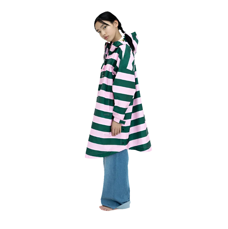 Regenponcho Kids Bold Stripes | green/rosé