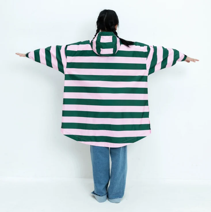 Regenponcho Kids Bold Stripes | green/rosé