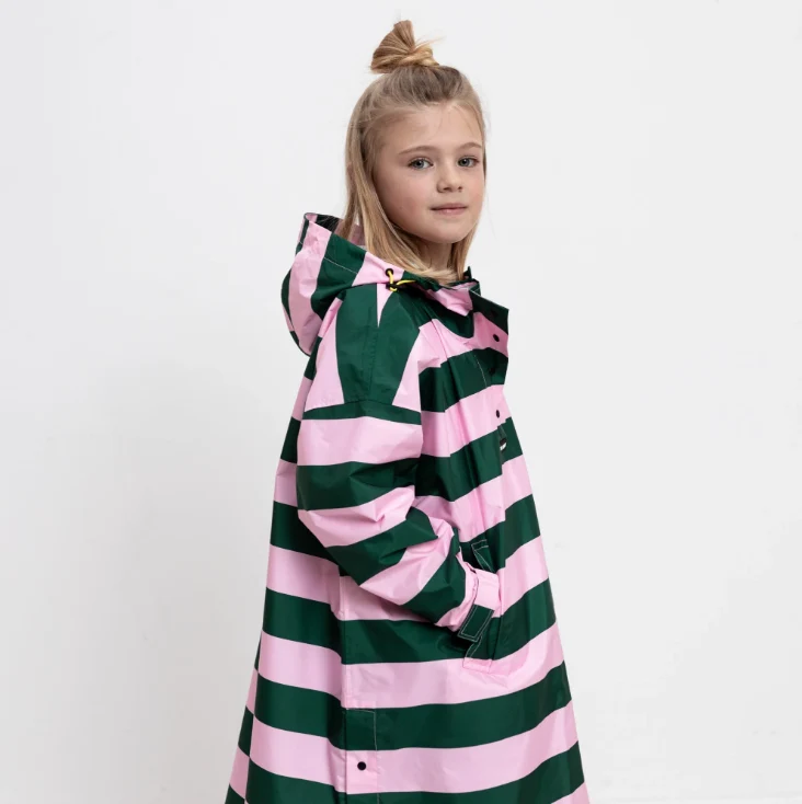 Regenponcho Kids Bold Stripes | green/rosé