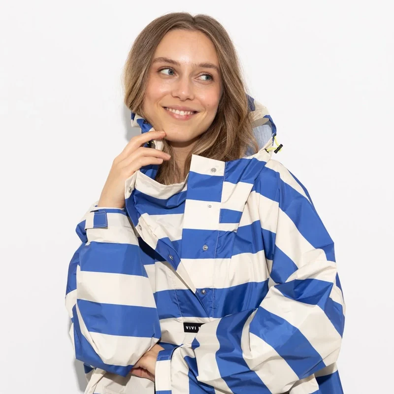 Regenponcho Bold Stripes | blue/sand
