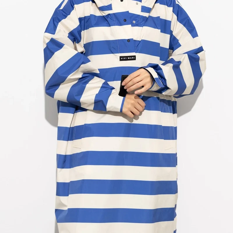 Regenponcho Bold Stripes | blue/sand