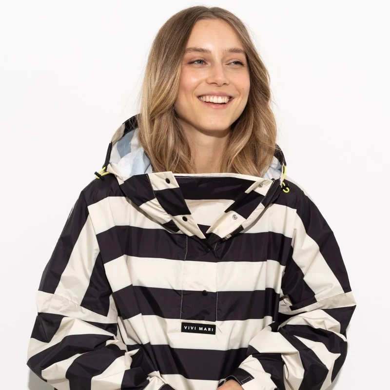 Regenponcho Bold Stripes | black/sand