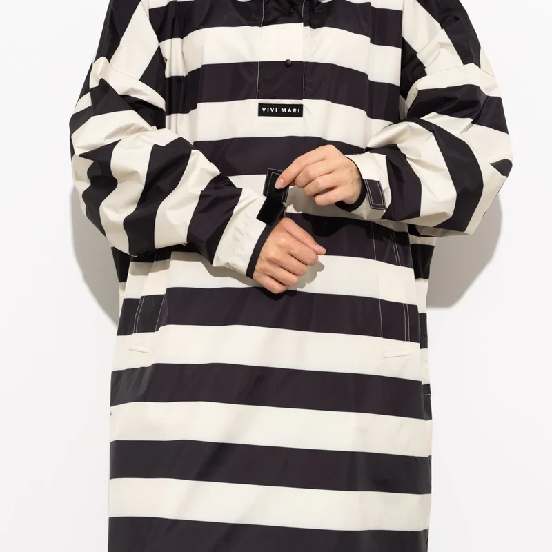 Regenponcho Bold Stripes | black/sand