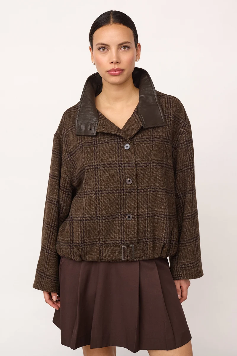 Olva Check Balloon Jacket | Dark Brown | Jakke fra Co'couture