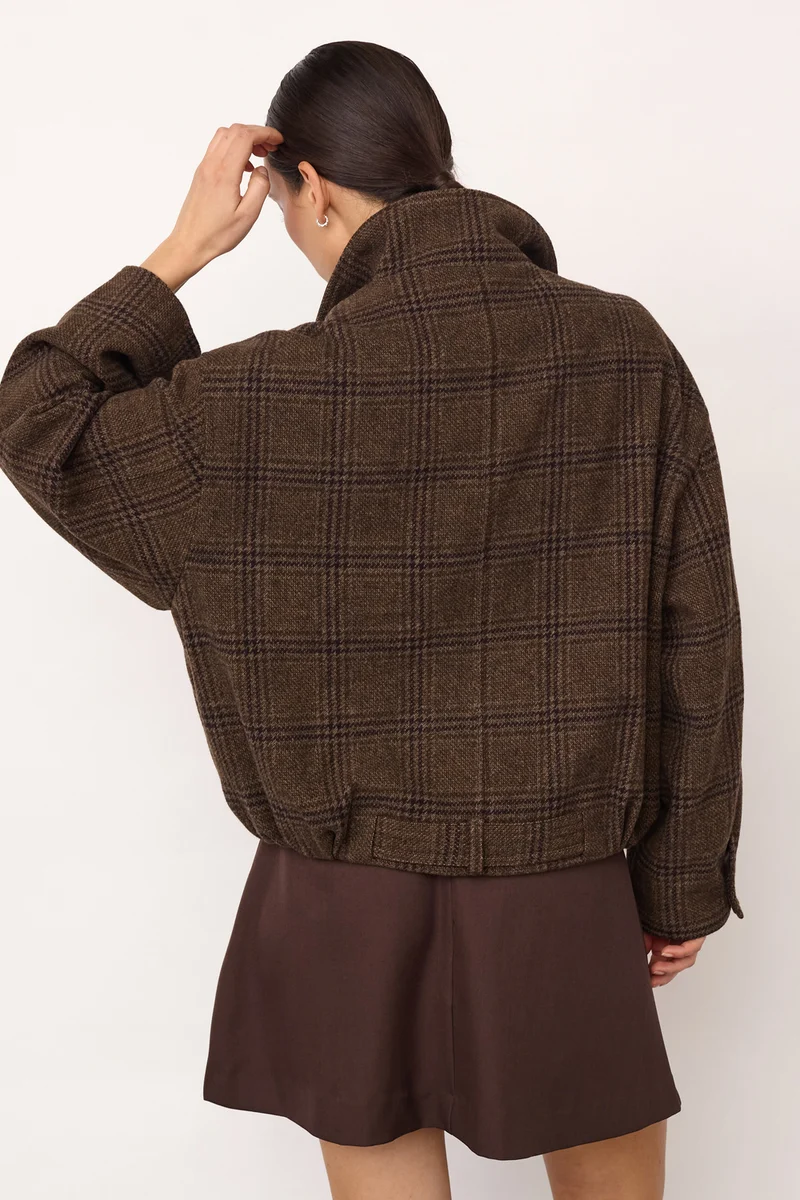 Olva Check Balloon Jacket | Dark Brown | Jakke fra Co'couture