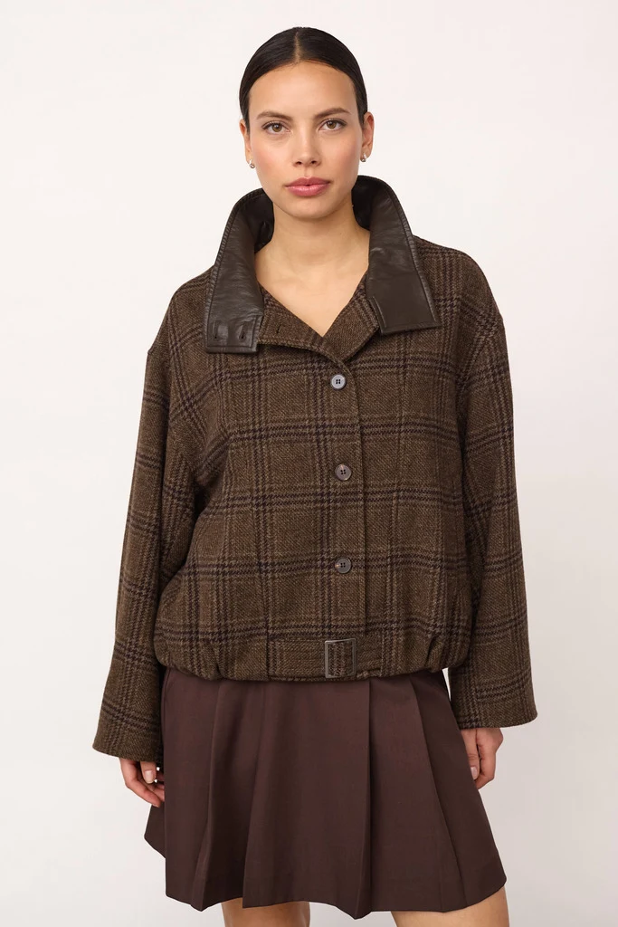 Olva Check Balloon Jacket | Dark Brown | Jakke fra Co'couture