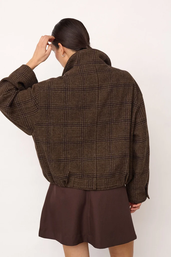 Olva Check Balloon Jacket | Dark Brown | Jakke fra Co'couture