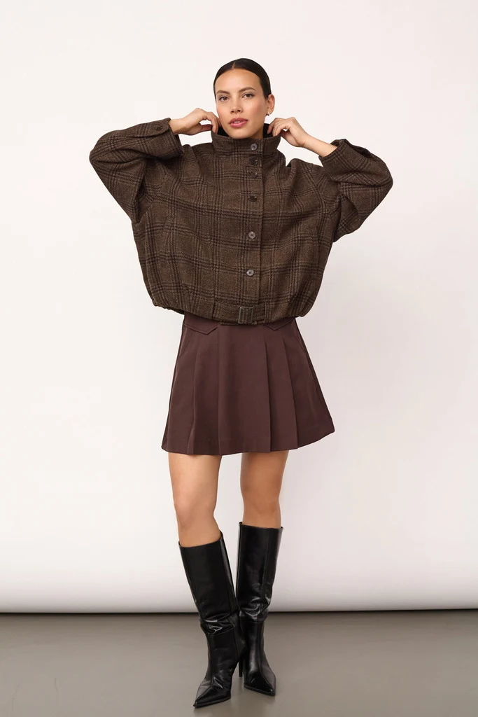 Olva Check Balloon Jacket | Dark Brown | Jakke fra Co'couture