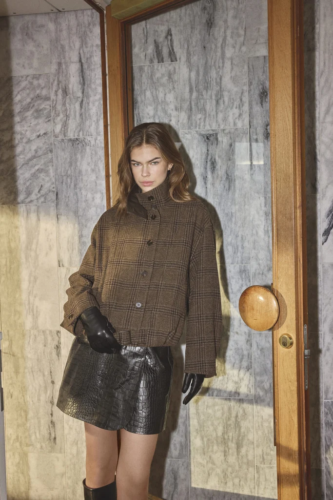Olva Check Balloon Jacket | Dark Brown | Jakke fra Co'couture