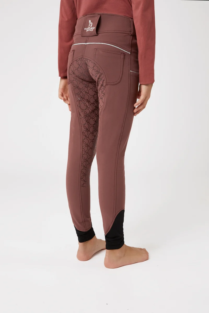 Leighton Teens Vollbesatzreithose mit Silikongrip und Handytasche Rum Raisin Brown 160