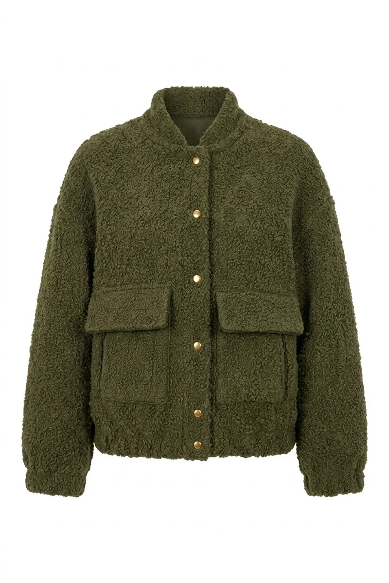 Remy Teddy Bomber Jacket | Khaki