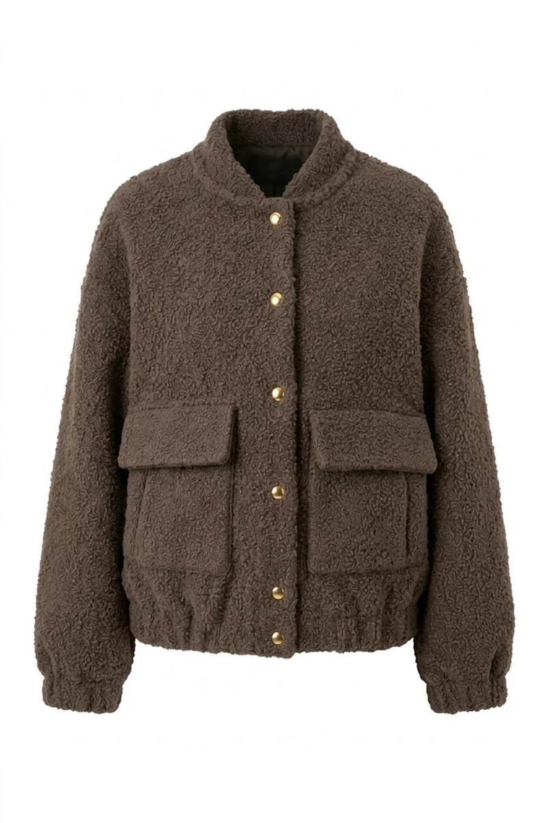 Remy Teddy Bomber Jacket | Dark Brown