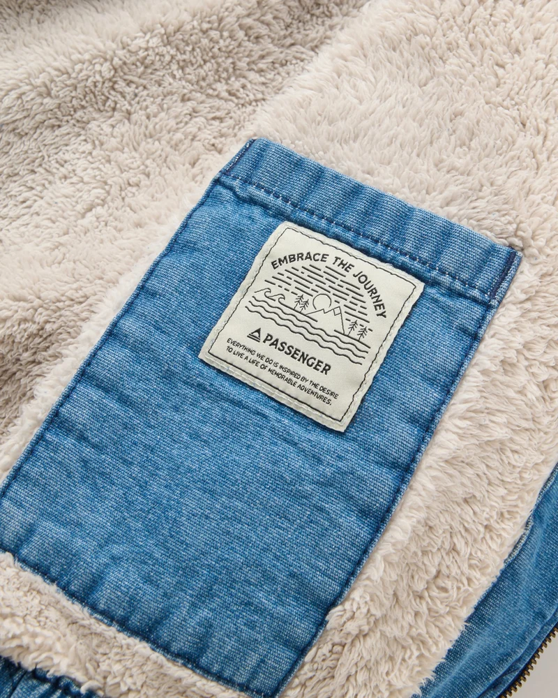 Lucia Sherpa-gefütterte Denim-Bomberjacke - Denim Blau