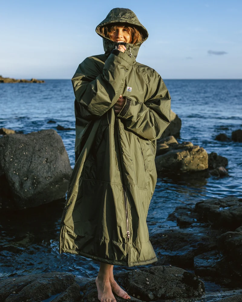 Waves Sherpa Lined Surf-Poncho - Khaki