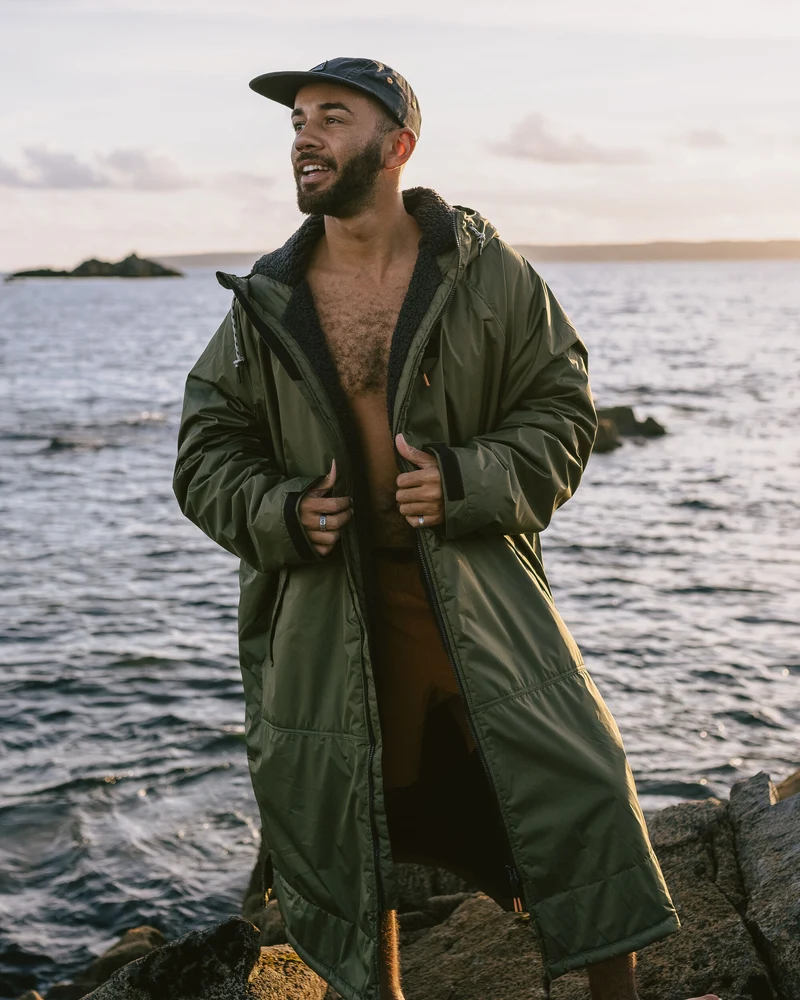 Waves Sherpa Lined Surf-Poncho - Khaki