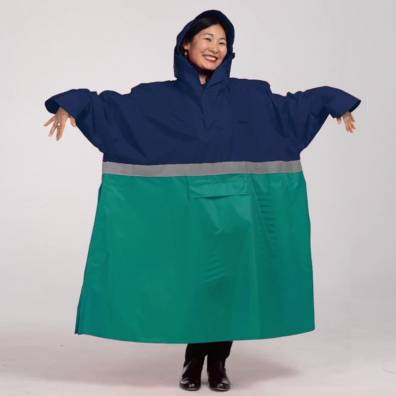 Großer Regenponcho mit Ärmeln (mit reflektierendem Streifen)