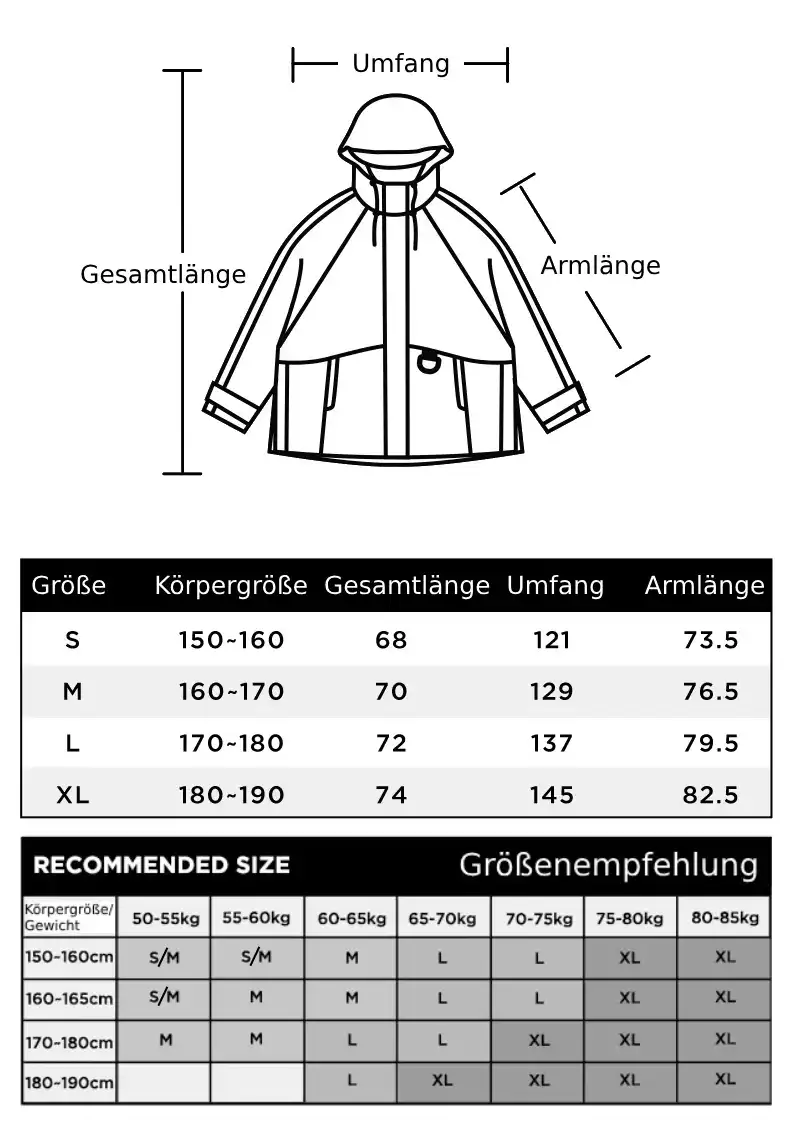 Weite Regenjacke Damen kurz