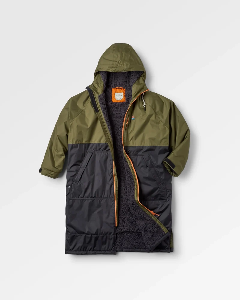 Waves Sherpa Lined Surf-Poncho - Schwarz/Khaki