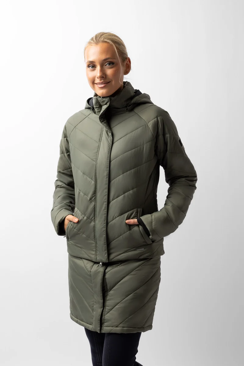 Aurora Gefütterte Damen Parka Reitjacke mit abnehmbarem Rock Beetle Green 40