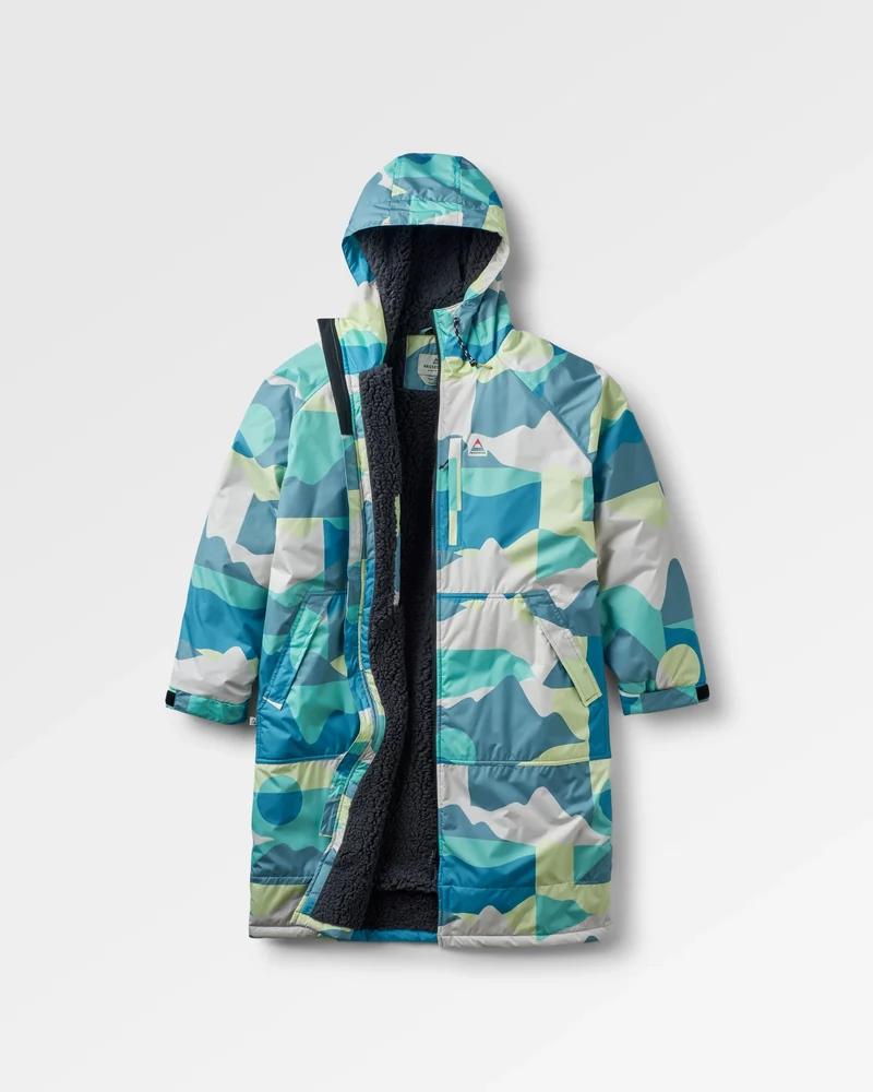 Waves Sherpa Lined Surf-Poncho - Vista Patchwork Aqua