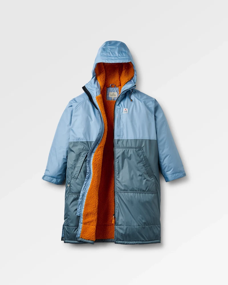 Waves Surf-Poncho mit Sherpa-Futter – Faded Denim/Storm Grey