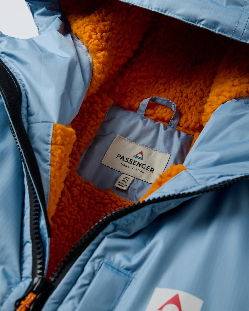 Waves Surf-Poncho mit Sherpa-Futter – Faded Denim/Storm Grey