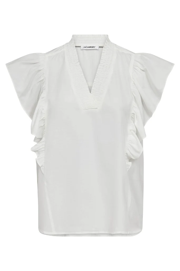 Sunrisecc Frill SS V-Top 503951 | Off white | Co'couture