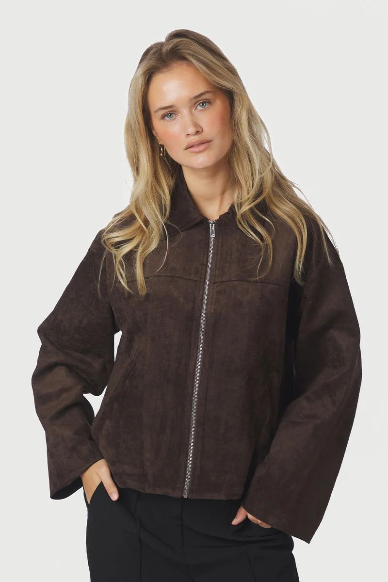 Titan Faux Suede Leather Jacket | Dark Brown