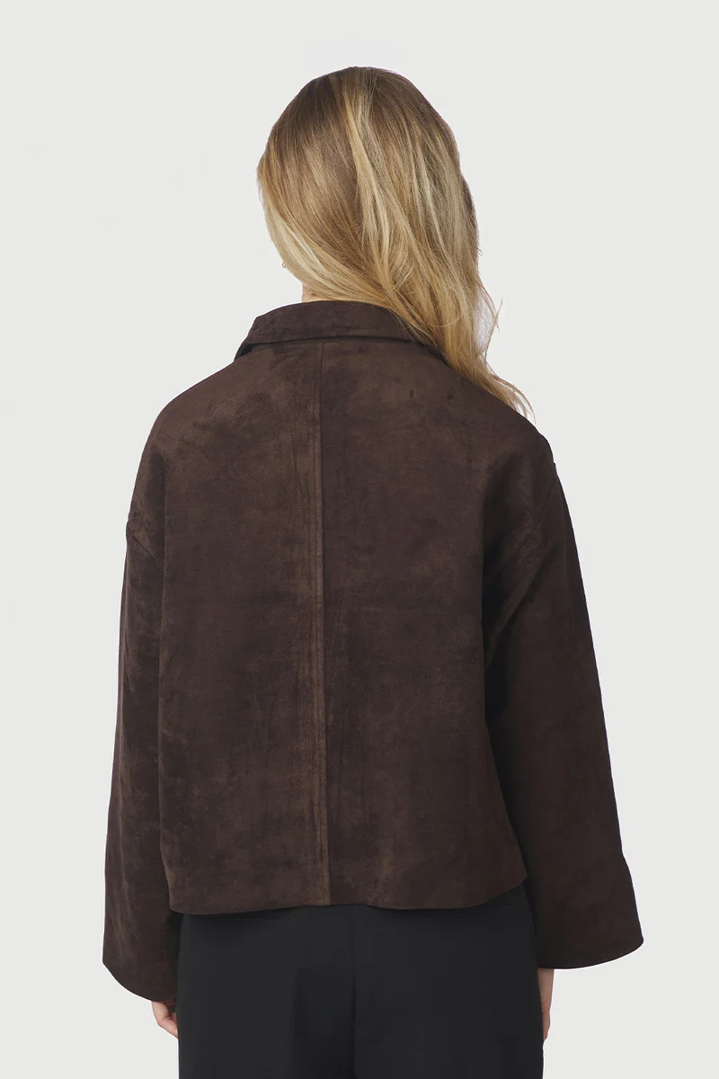 Titan Faux Suede Leather Jacket | Dark Brown