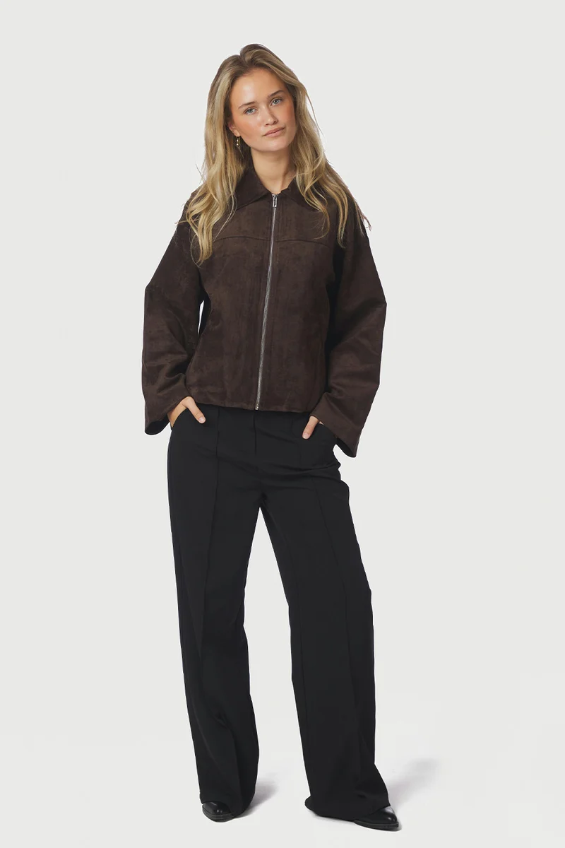 Titan Faux Suede Leather Jacket | Dark Brown