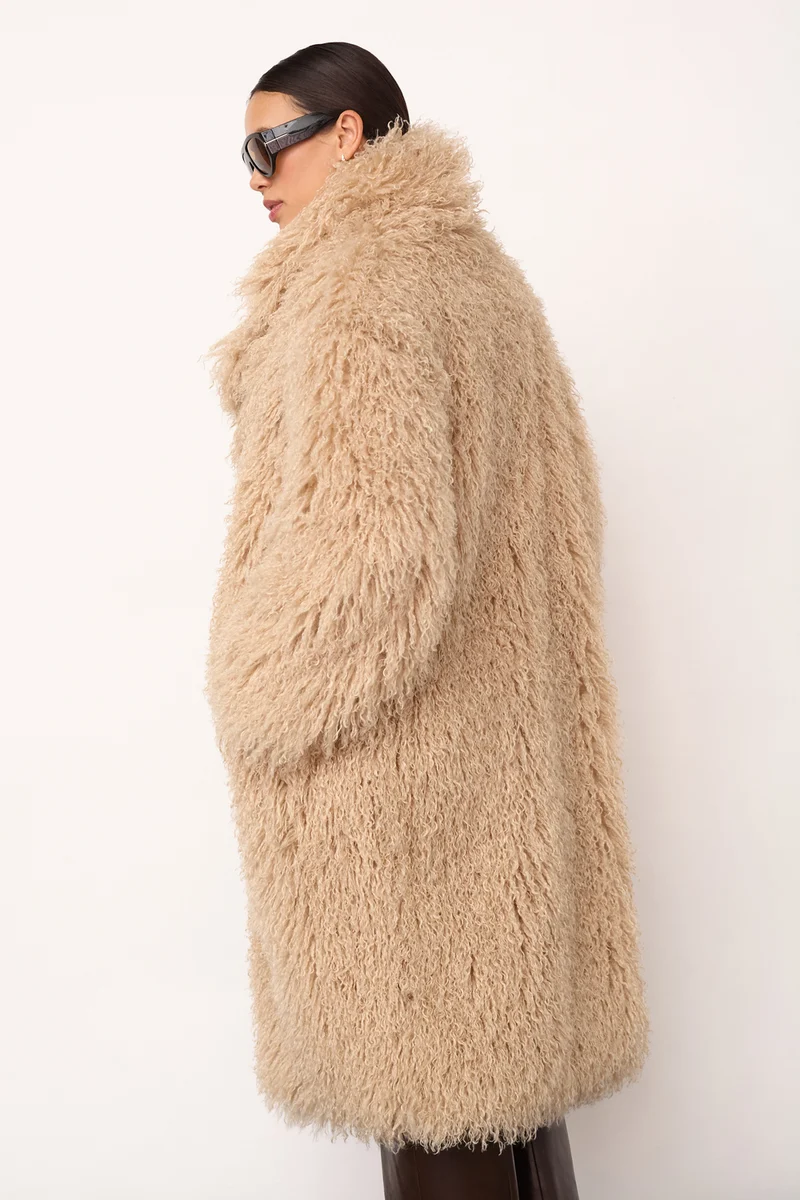 Rakel Long Furry Coat | Bisquit | Jakke fra Co'couture