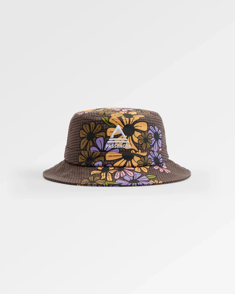 Schattierter Fischerhut - Florales Gitter Espresso