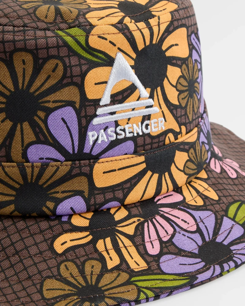 Schattierter Fischerhut - Florales Gitter Espresso