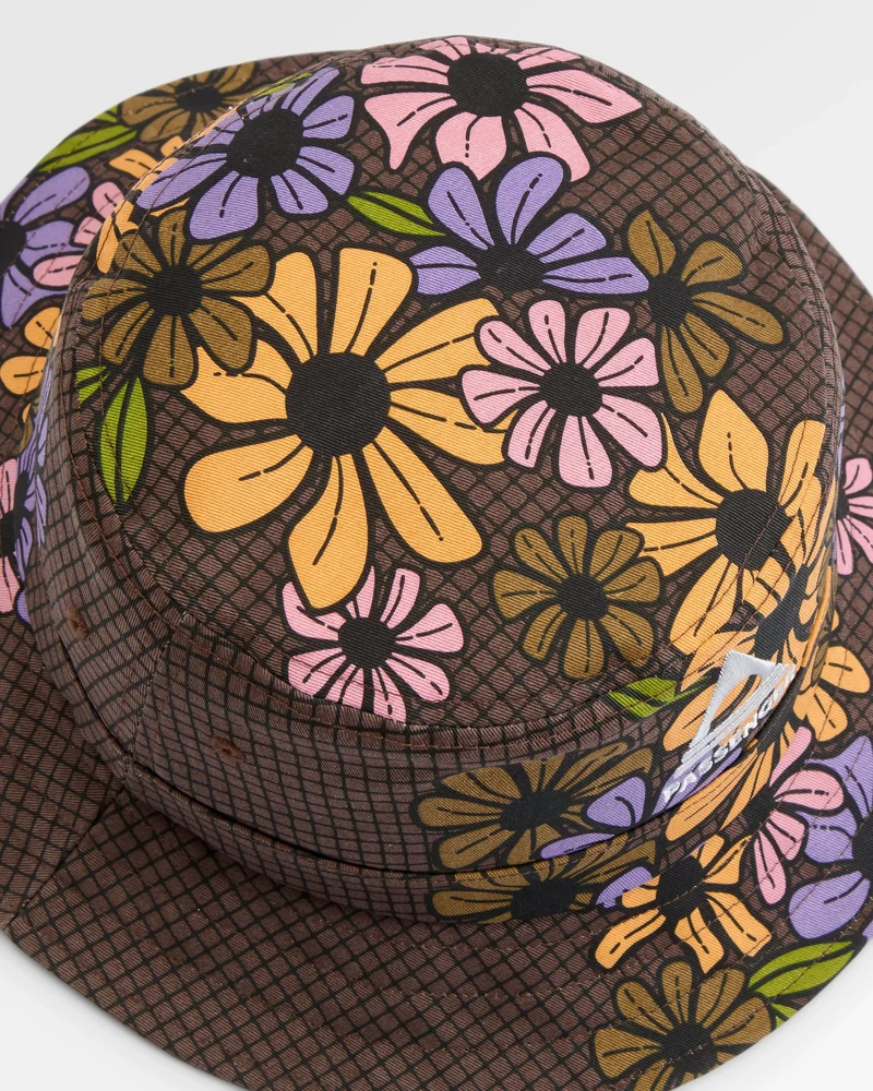 Schattierter Fischerhut - Florales Gitter Espresso