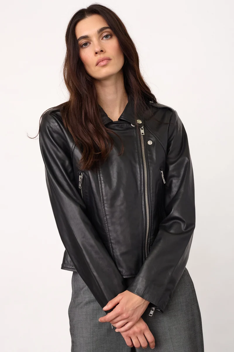 Phoebecc Leather Biker Jacket 500415 | Black | Co'couture